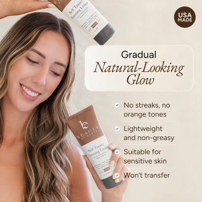 Beauty by Earth Self Tanner - USA Made with Natural & Organic Ingredients, Moisturizing Self Tanning Lotion with Aloe Vera & Coconut for a Natural Glow, Streak-Free Fake Tan